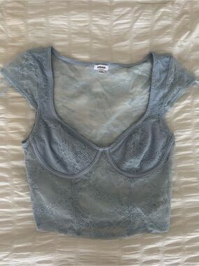 Garage Pale Blue Lace Underwire Crop Top